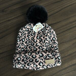 NWT Queen Bling pink leopard print beanie with fuzzy Pom Pom (OS)